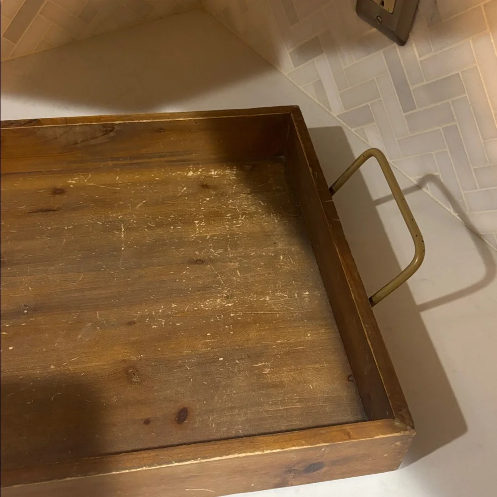 Magnolia Rustic Brown Vanity Tray with Gold Handles